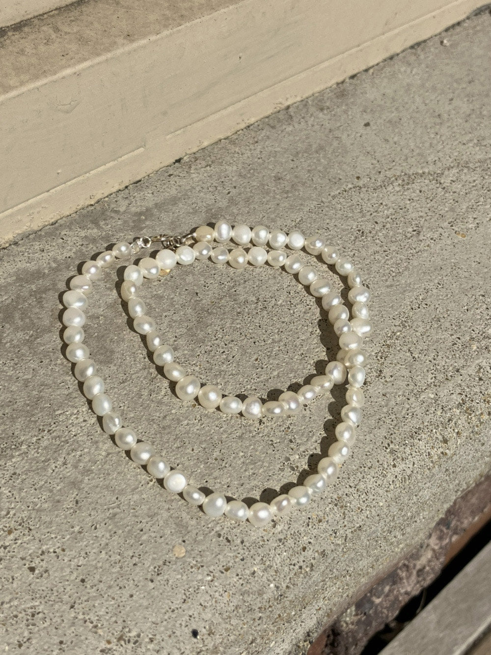 [92.5silver] stone pearl necklace