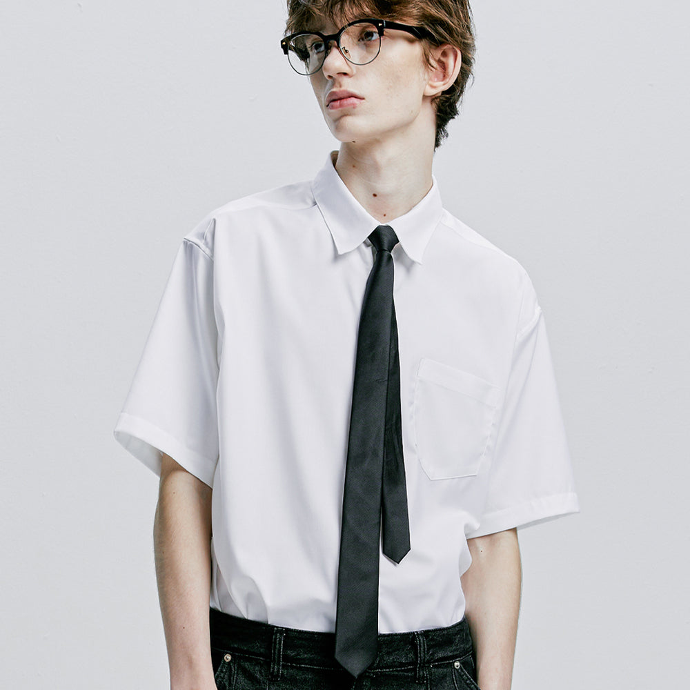 [SLIMTIE SET]fine twill tip half shirt white