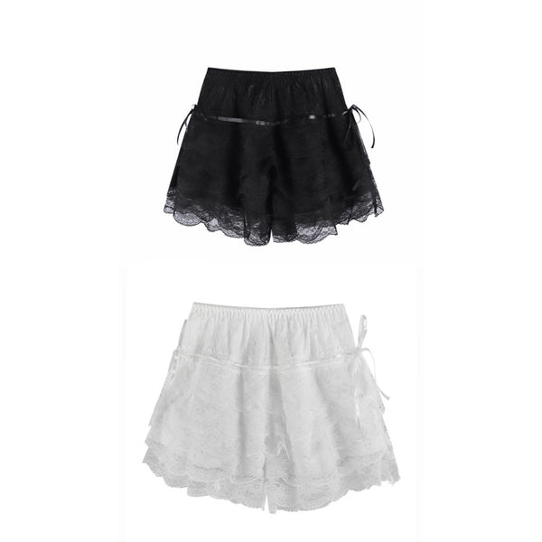 #B0606 lace ribbon mesh skirt