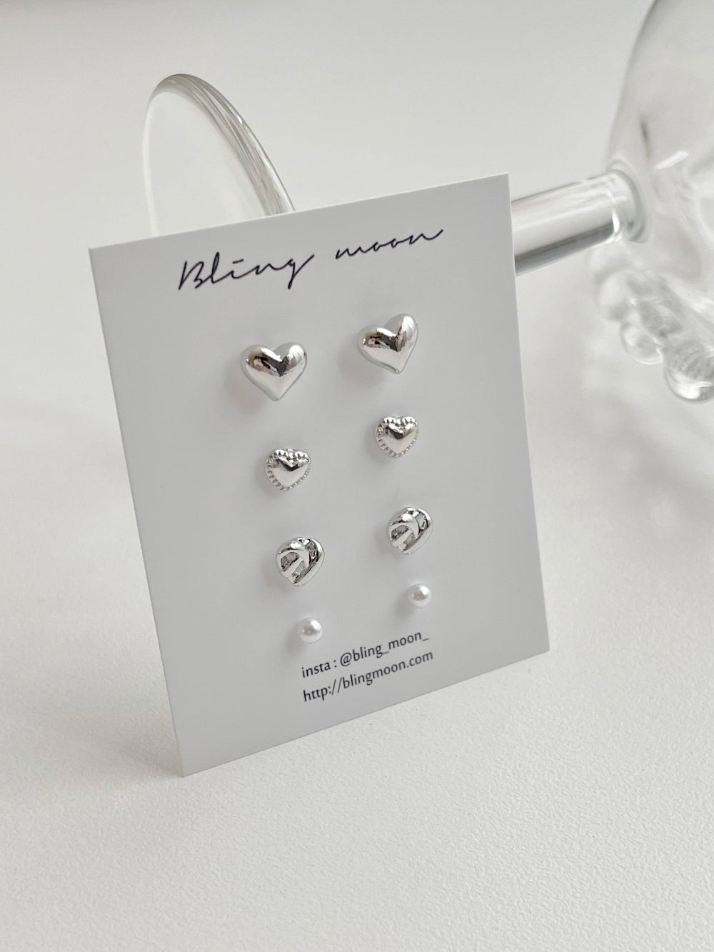 [4 set] minimal heart earrings set