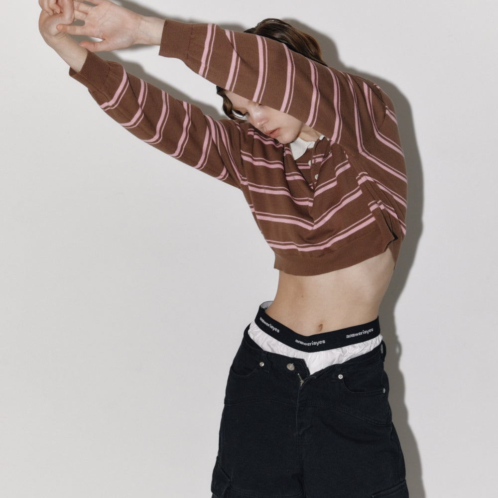 Stripe crop kara top Pink/brown