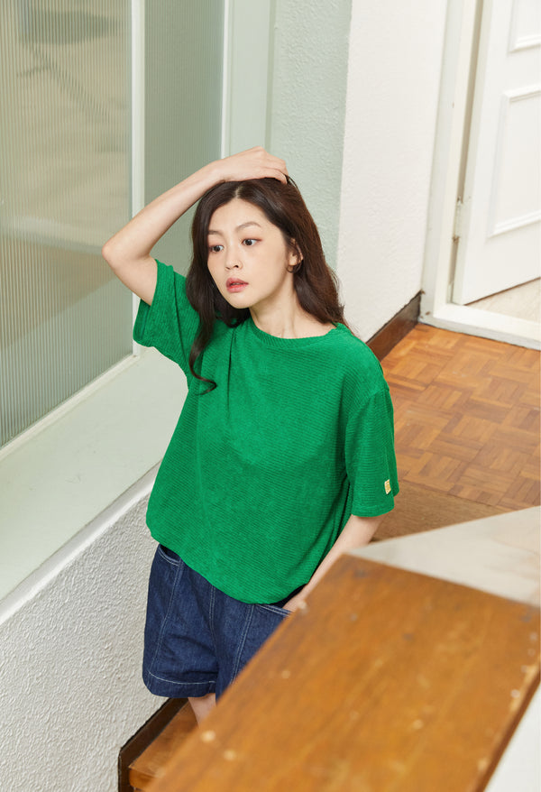 ALARM STRIPE TERRY T SHIRT GREEN_UNISEX