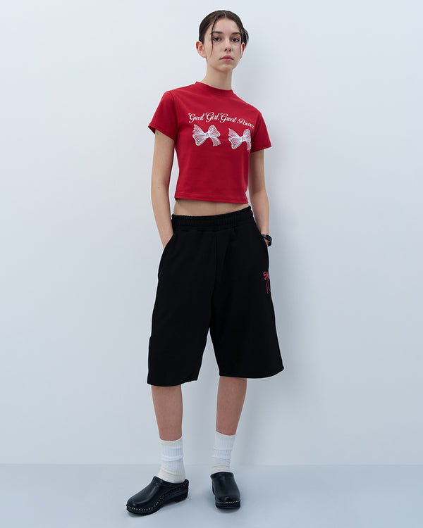 TWIN RIBBON CROP TSHIRT-RED