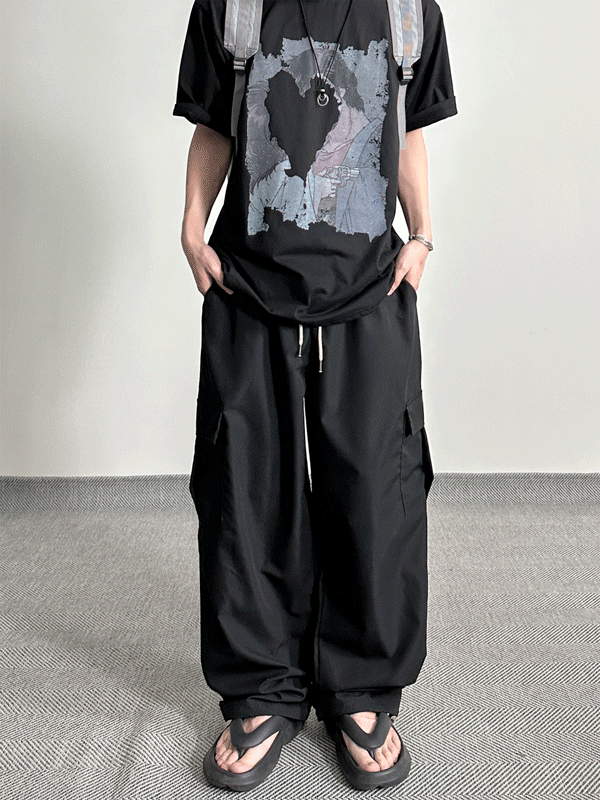 Color string wide cargo pants