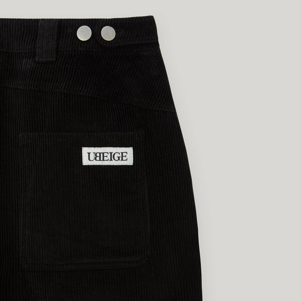 Black Corduroy Snap Bermuda Pants