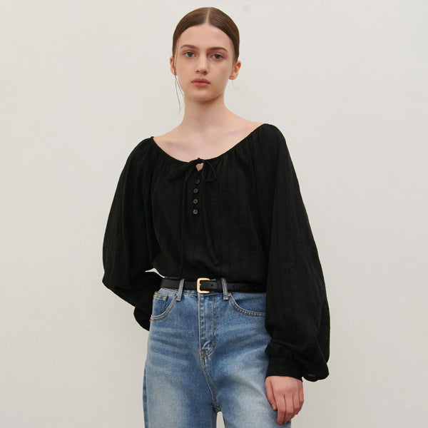 STRAP BALLOON BLOUSE BLACK