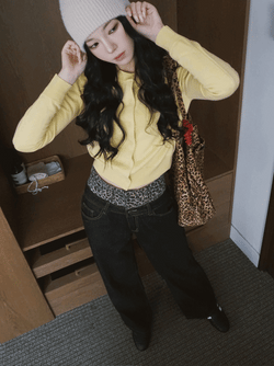 レオパードレイヤードダークデニムパンツ