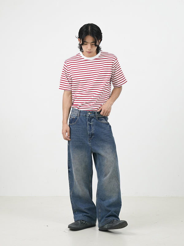 Cross darted washing denim 2color