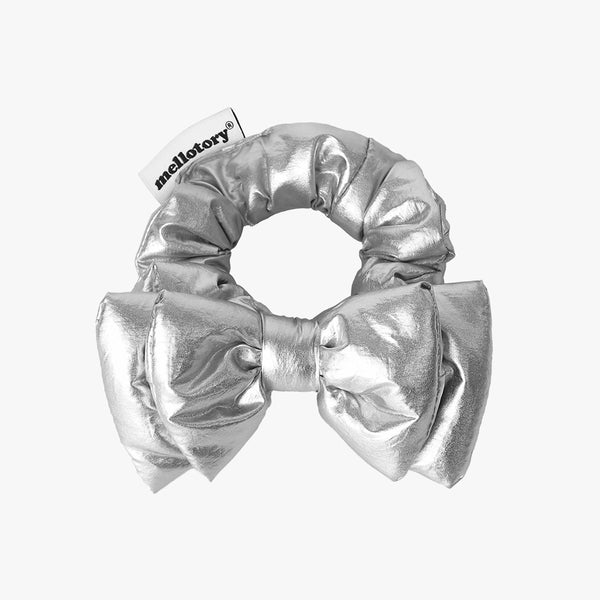 METAL CUSHION RIBBON SCRUNCHIE (SILVER)