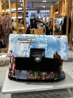 World Printed Fabric x Leather Crossbody Bag