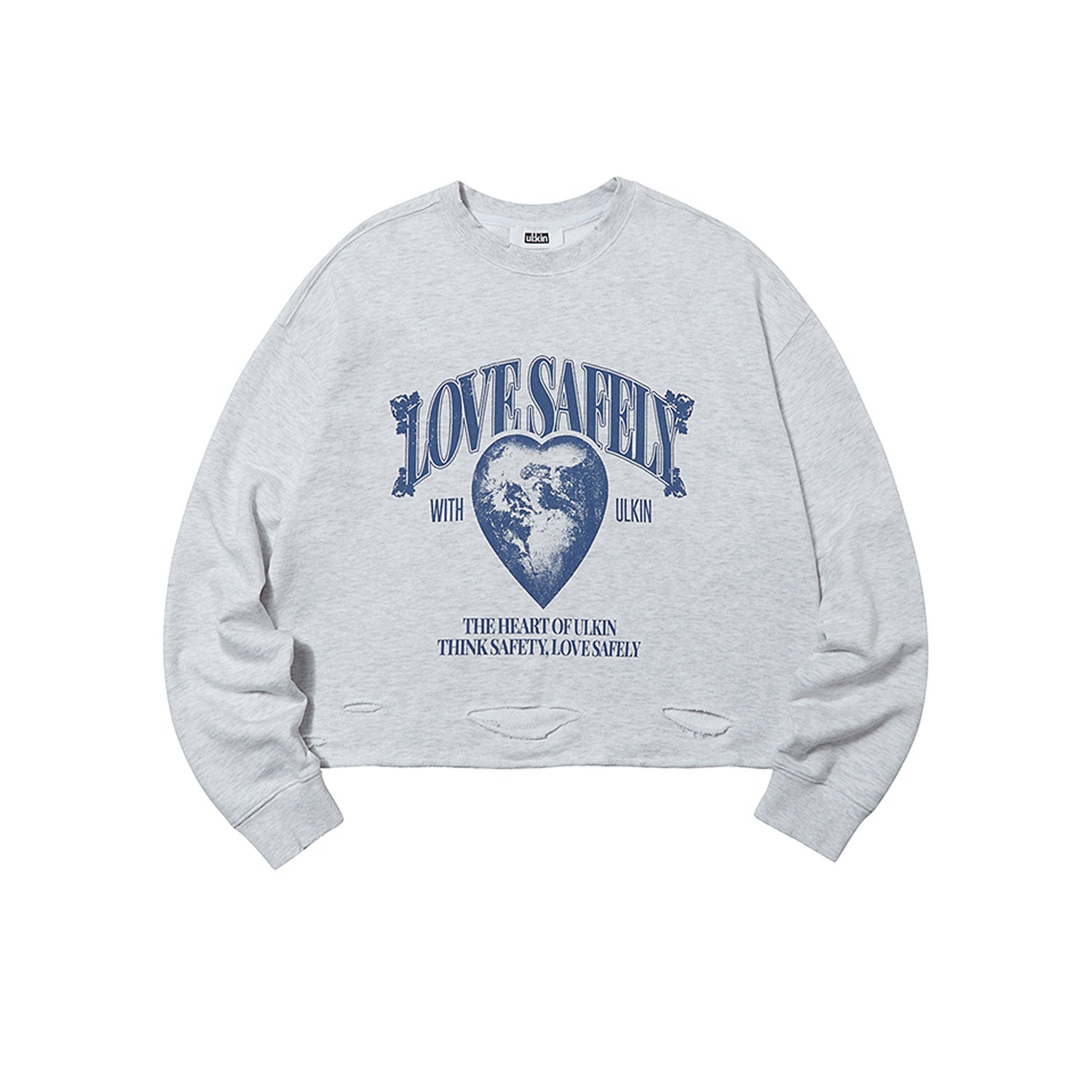 [ULKIN] Destroyed Love Safely Semi-crop Sweatshirt_Light_Grey