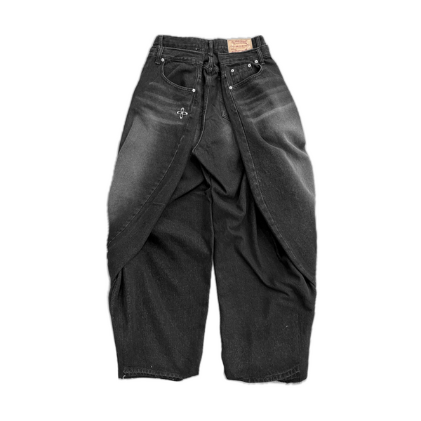 surgery double folding over wide baggy jeans 'black denim'