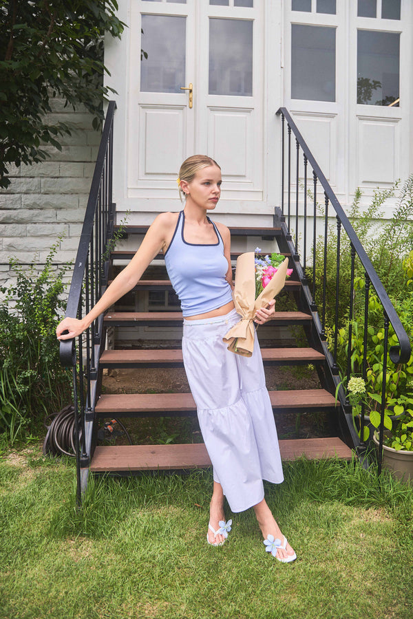 STRING HALTER TANK TOP / BLUE