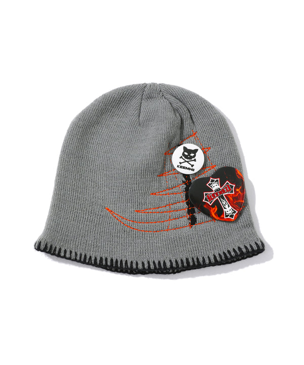 FIRE PIN BUTTON STITCH BEANIE - [GREY]