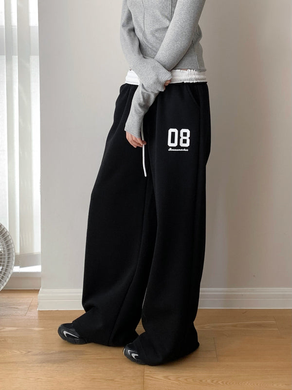 Number Banding Wide Sweat Pants