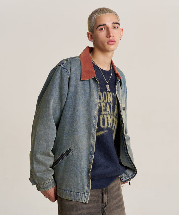 TIN WASHED WORK DENIM JACKET - WASHED BROWN