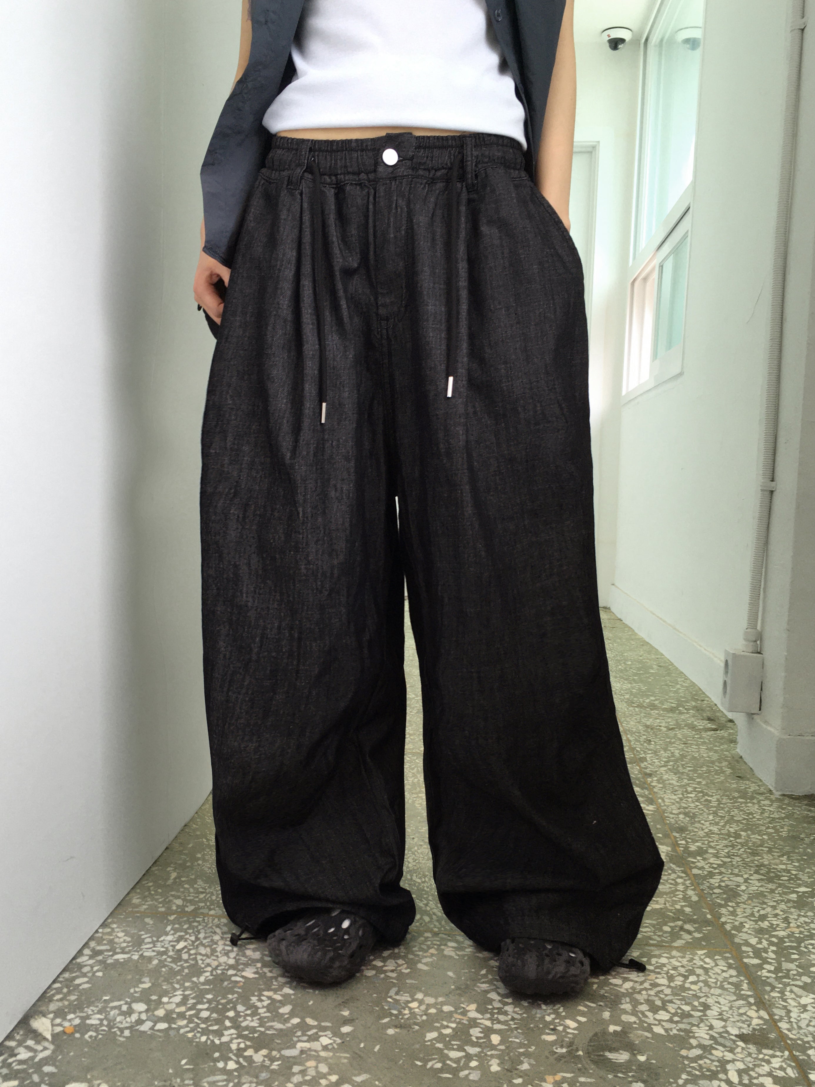 [MADE] Kinto string two-way linen wide denim wide jogger pants