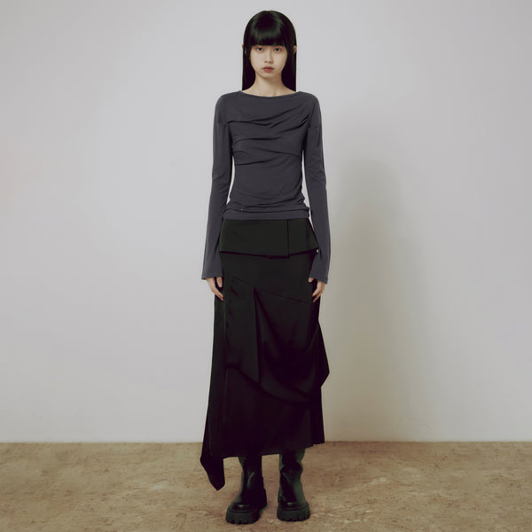 Backless Drape Long Sleeve (FL-130_Charcoal)