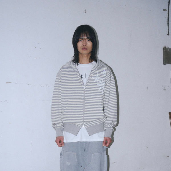Untitled スターリーナイトスモールストライプフードジップアップ Melange White