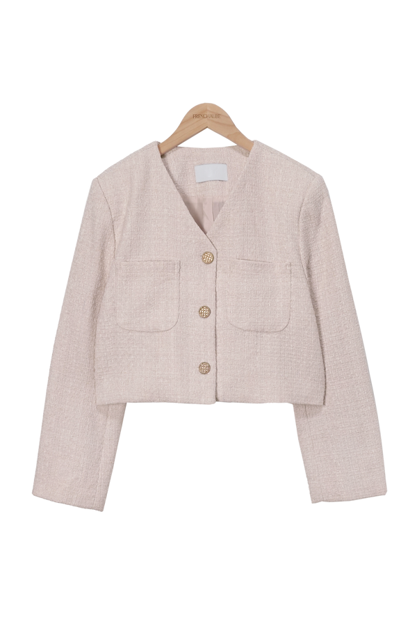 Moi Wool No Collar Tweed Cropped Jacket (5 colors)