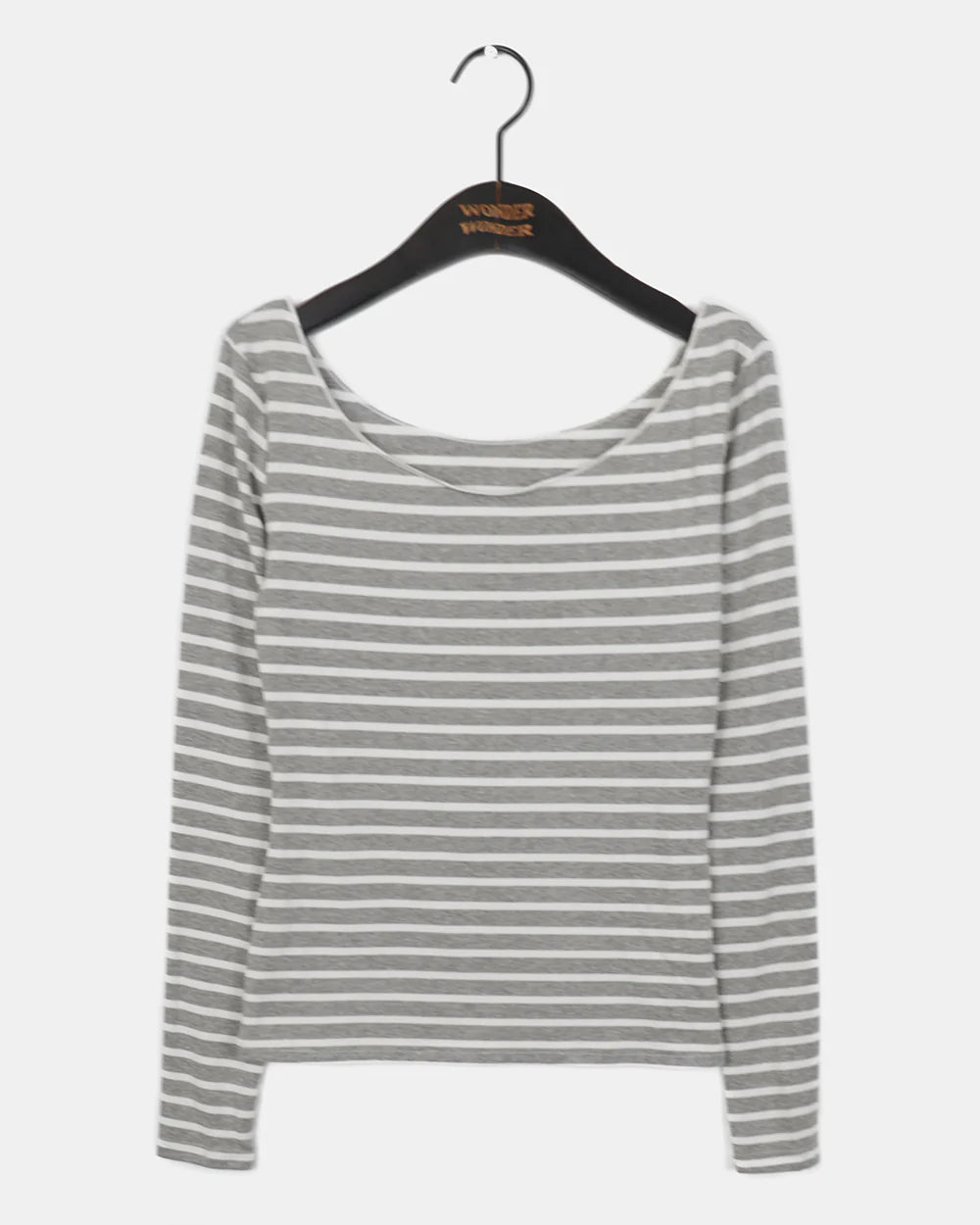 【即日発送】エデットストライプスリムオフショルダー長袖Tシャツ 