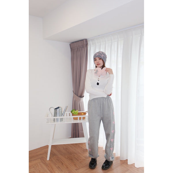 #B2409 Bow-printed thick warm cotton trousers (4colors)[21lura.20]