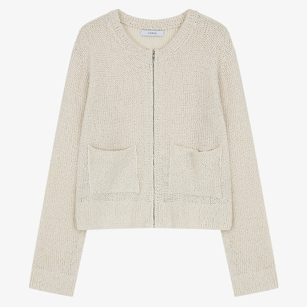 Pocket Knit Zip Up Beige