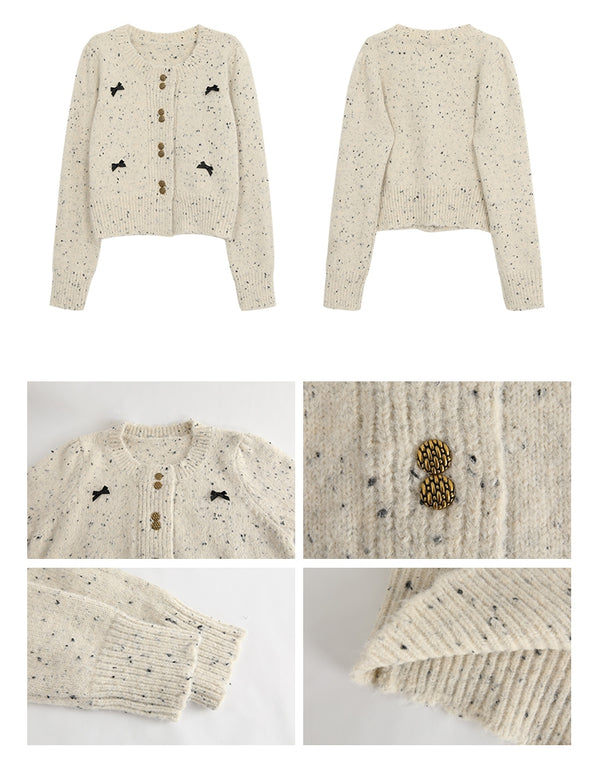 Oatmeal bow Long-sleeve round cardigan