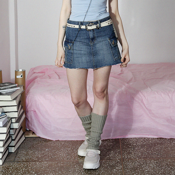 Cargo denim skirt (blue)