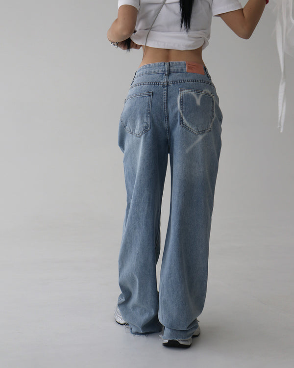 heart spray wide jeans