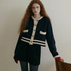 CASHMERE BLEND POCKET CARDIGAN - NAVY