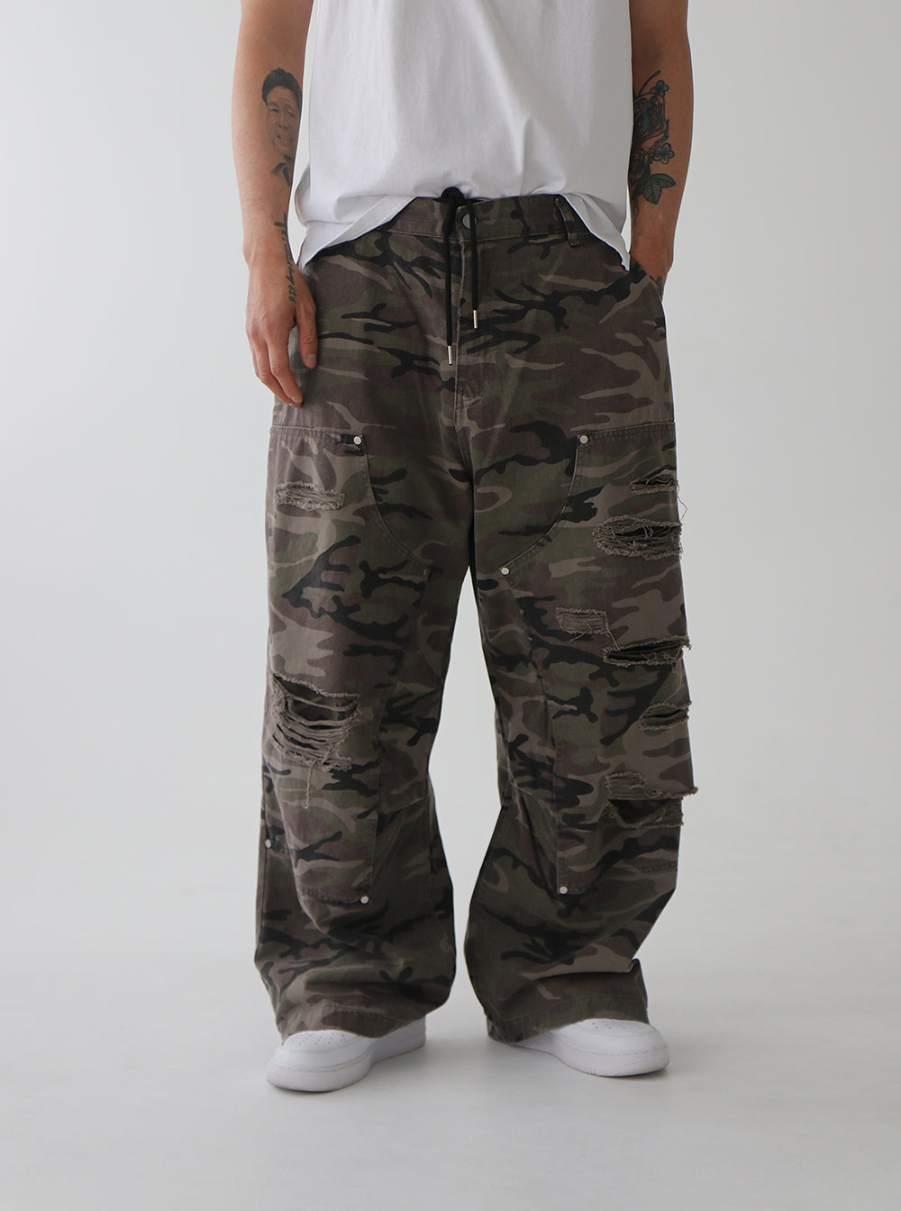 [UNISEX] Damage Camo Military Wide Pants