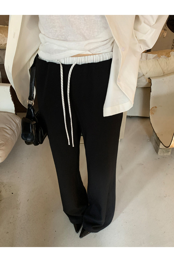 Striped layered banding long pants