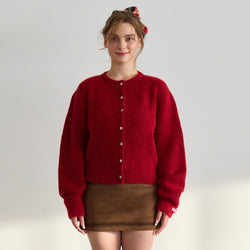 CLASSIC BUTTON CARDIGAN RED
