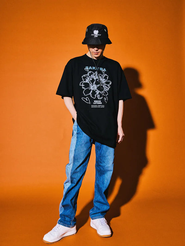 サクラフローラルラインズTシャツ (Black)