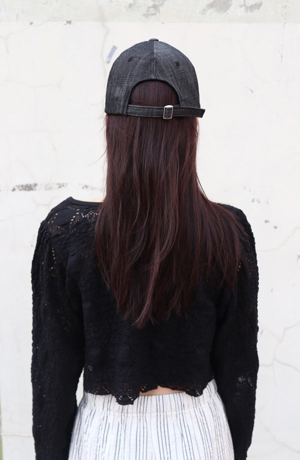 tone on tone black denim ball cap