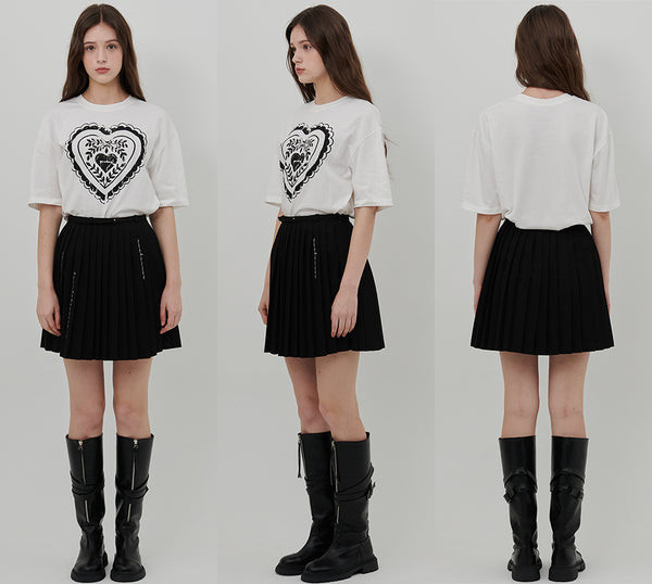 HEART PRINT T-SHIRT [WHITE]