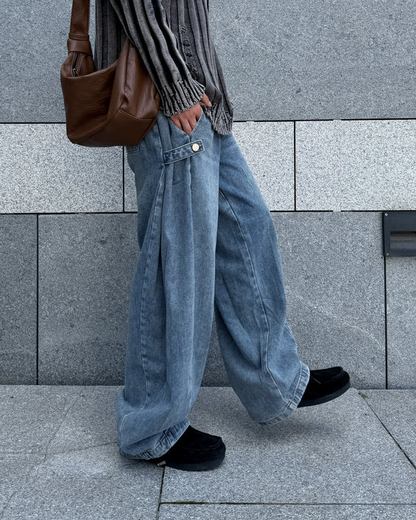 Snap Button Denim Pants (Blue)