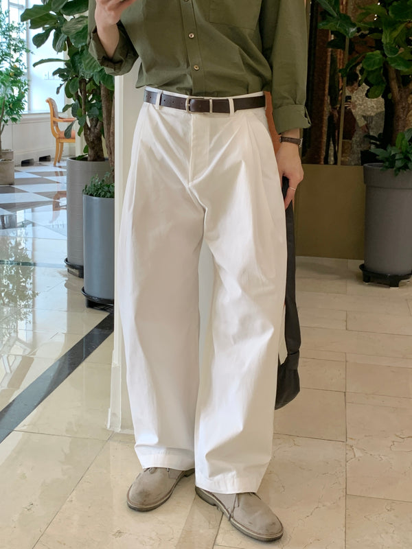 Layered pin-tuck cotton pants