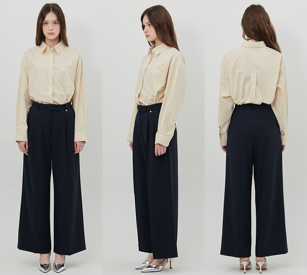 TAILORED DOUBLE PLEATED SLACKS [NAVY]