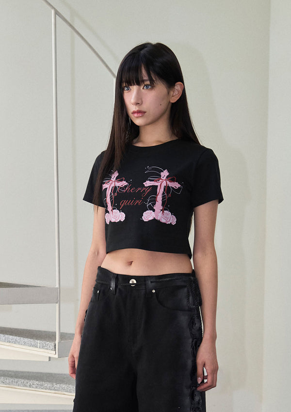 cross roses tee - black