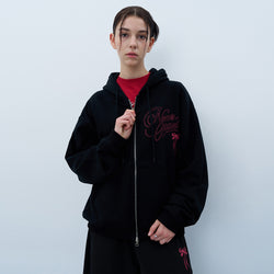 PINK RIBBON LOGO HOODIE ZIPUP-BLACK