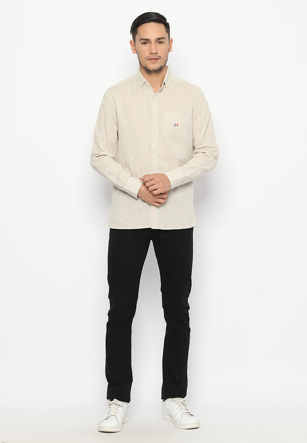 MON AKITA - Chiaki Men Long Sleeve Shirt Beige