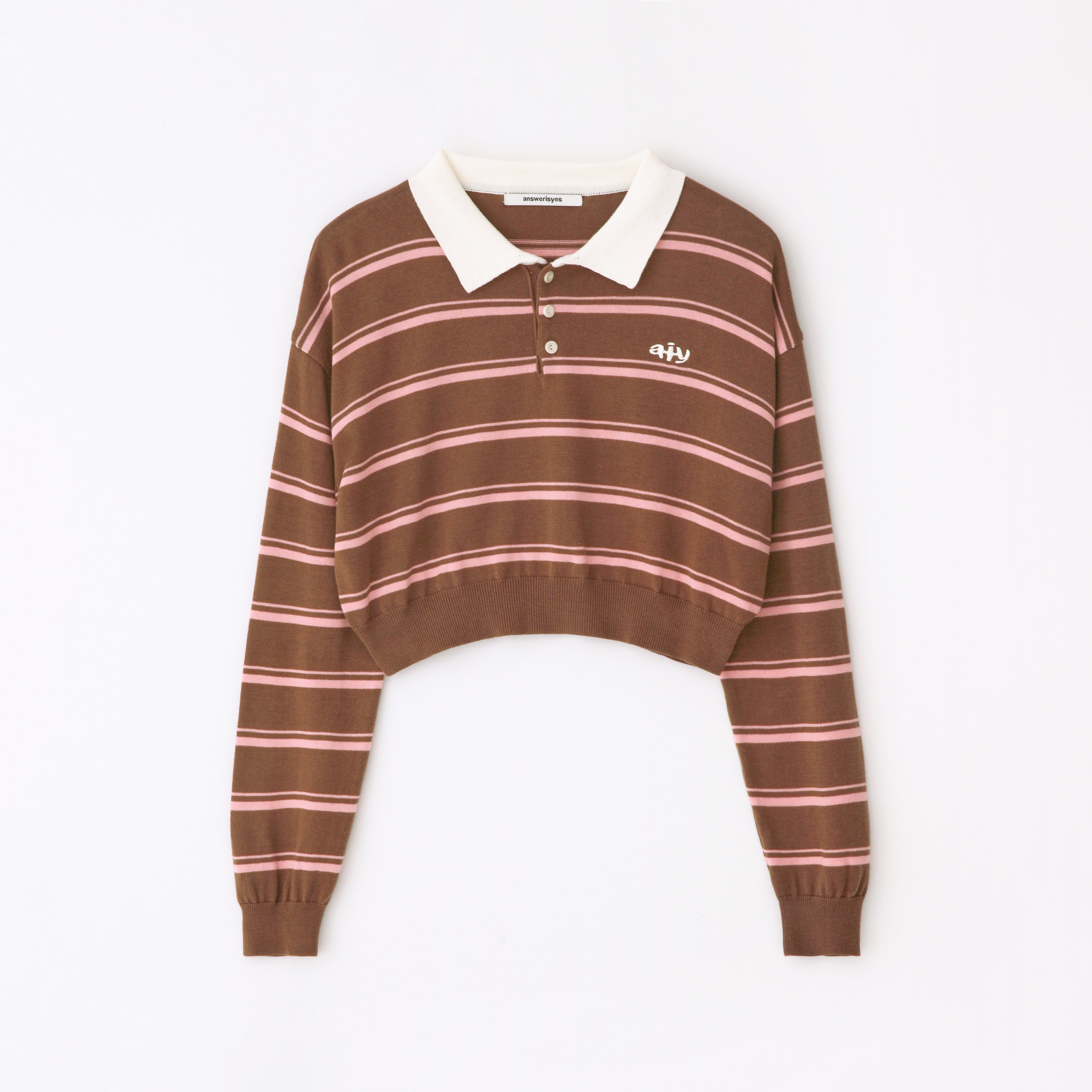 Stripe crop kara top Pink/brown