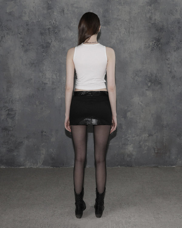 Metal Triclipse Leather Mix Mini Skirt Black