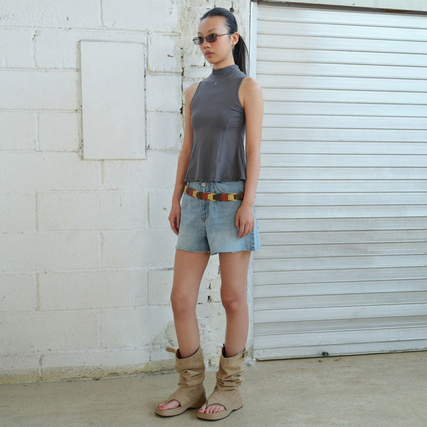 Polka crepe Sleeveless Top gray