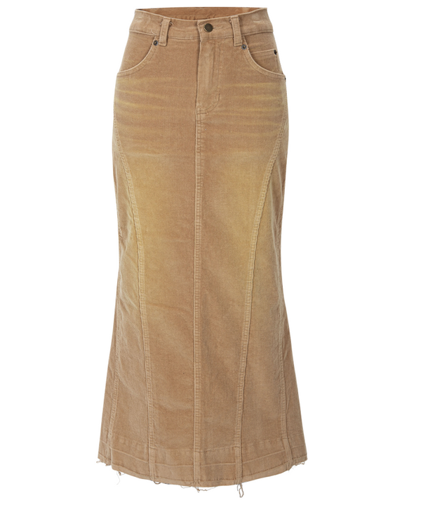 Washed Corduroy Long Skirt (Beige)