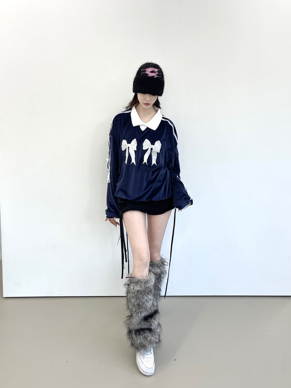 1136. Ribbon collar track line sweatshirt (2color)