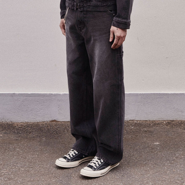 STRAIGHT FIT CARPENTER DENIM PANTS_BLACK