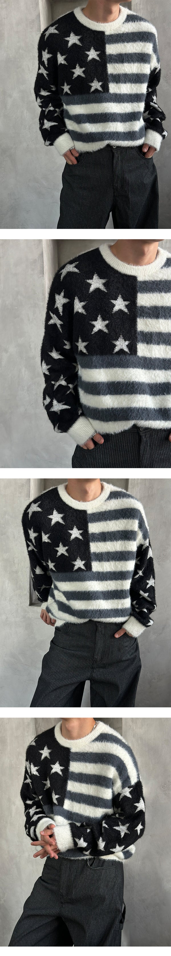  [F/W] アメリカンフラグヘアラウンドネックニット(2color)